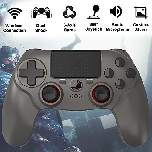 BMSARE Mando para PS4, Bluetooth Inalámbrico Game PS4 Mandos Gamepad Joystick para PS4 Pro/Slim con 6 Axis Gyro Sensor y Dual Shock Vibración, Audio Micrófono y Touch Panel (Plata)
