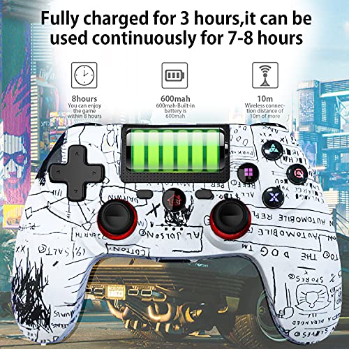 BMSARE Mando para PS4 Inalámbrico, Bluetooth PS4 Mandos Gamepad Joystick para PS4 Pro/Slim con 6 Axis Gyro Sensor | Dual Shock Vibración | Audio Micrófono | Touch Panel |600mah Batería(Graffiti)