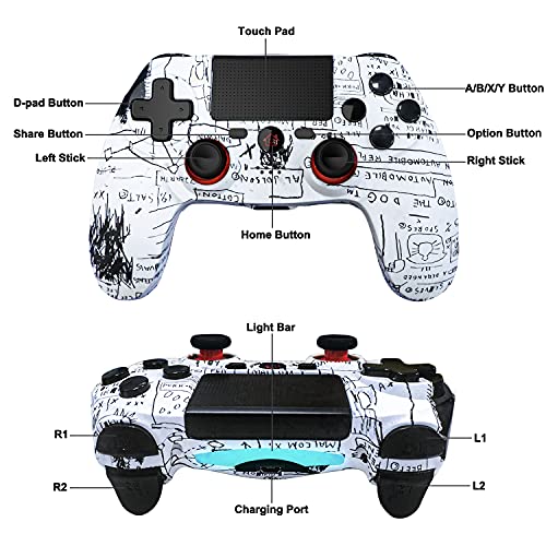 BMSARE Mando para PS4 Inalámbrico, Bluetooth PS4 Mandos Gamepad Joystick para PS4 Pro/Slim con 6 Axis Gyro Sensor | Dual Shock Vibración | Audio Micrófono | Touch Panel |600mah Batería(Graffiti)