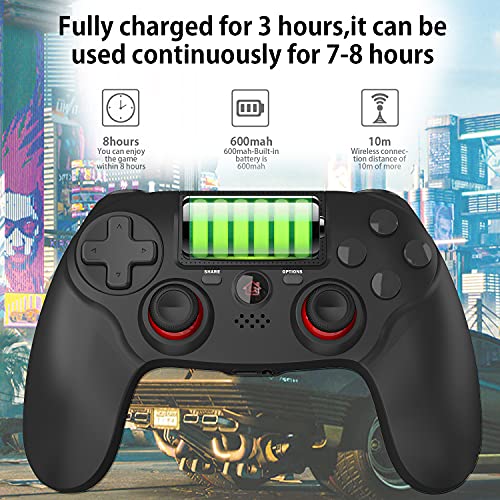BMSARE Mando para PS4 Inalámbrico, PS4 Mandos Gamepad Joystick para PS4 Pro/Slim con 6 Axis Gyro Sensor | Dual Shock Vibración | Audio Micrófono| Touch Panel | 600mah Batería (Negro)