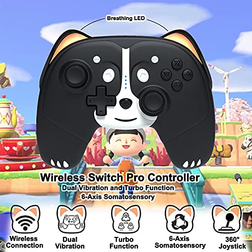 BMSARE Mando para Switch, Mando Switch Inalámbrico, Bluetooth Switch Mando Gamepad Joystick con Giroscopio 6 Ejes/Vibración Dual/Turbo/Luces LED Mando para Nintendo Switch
