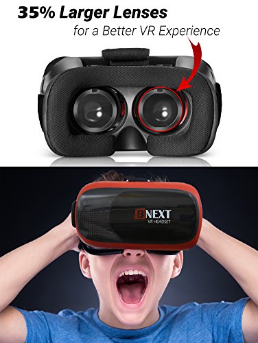 Bnext Gafas VR Compatible con iPhone y Android, Gafas Realidad Virtual para Movil - Disfruta de los Mejores Juegos y Videos RV, 360 y 3D, de Máxima Calidad y con la Mayor Comodidad (Red)