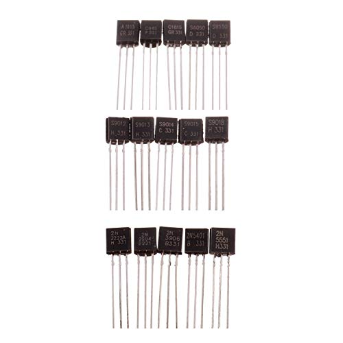 BOJACK 15 Valores 750 piezas A1015 C945 C1815 S8050 S9050 S9012 S9013 S9015 S9018 2N2222 2N3904 2N3906 2N5401 2N5551 PNP NPN Alimentación Transistores de propósito general Kit de surtido