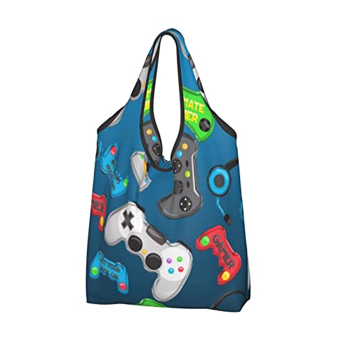 Bolsa de compras reutilizable para videojuegos, bolso de hombro portátil, lavable, bolsa de comestibles, bolsas plegables para mujeres, viajes y uso diario