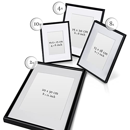 bomoe Set de 18 marcos de fotos Paradise - marcos de fotos para pared de plástico con passepartout - 6x 10,5x15cm / 4x 13x18cm / 4x 18x24cm / 4x 20x30cm – Posición vertical y horizontal - negro