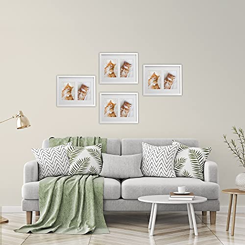 bomoe Set de 4 marcos de fotos Galeria – Marcos de fotos de madera para fotos 13x18cm con passepartout y cristal plástico – 4 marcos de fotos con 2 fotos de madera MDF – Blanco