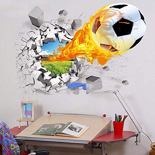 Bontannd Futbin Fotbing a Través De La Pared Pegatinas para Niños Decoración De La Habitación Inicio Fondo De La Pared Declor De La Pared Fútbol Funns 3D Mural Art Sport Juego