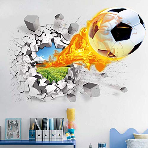 Bontannd Futbin Fotbing a Través De La Pared Pegatinas para Niños Decoración De La Habitación Inicio Fondo De La Pared Declor De La Pared Fútbol Funns 3D Mural Art Sport Juego