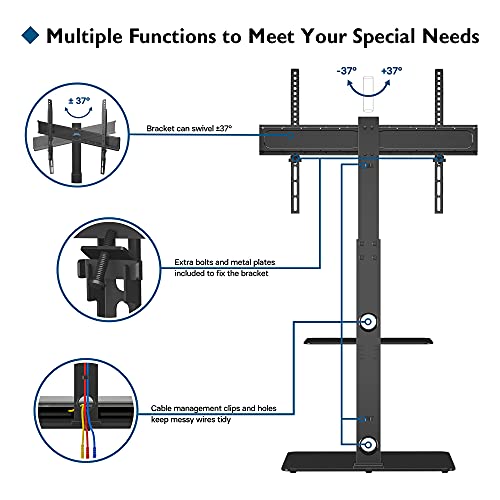 BONTEC Soporte TV Pie Universal para TV de 30-70 Pulgadas de Plasma LED OLED LCD, Ajustable en Altura, Soporte TV Suelo con Estantes de Vidrio Templado de 2 Niveles, hasta 40 Kg, VESA MÁX. 600x400 mm