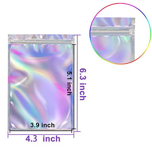 BQTQ 150 Piezas Bolsa de Papel de Aluminio Resellable de Bolsa Ziplock Plana, Holográfico, 11x16cm