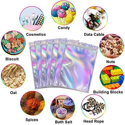 BQTQ 150 Piezas Bolsa de Papel de Aluminio Resellable de Bolsa Ziplock Plana, Holográfico, 11x16cm