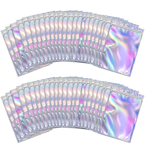 BQTQ 150 Piezas Bolsa de Papel de Aluminio Resellable de Bolsa Ziplock Plana, Holográfico, 11x16cm