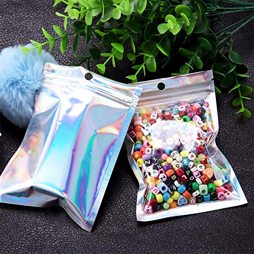 BQTQ 150 Piezas Bolsa de Papel de Aluminio Resellable de Bolsa Ziplock Plana, Holográfico, 11x16cm