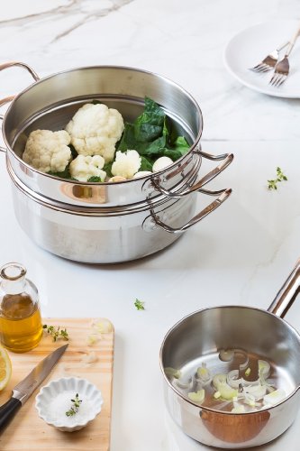 BRA Profesional - Set para cocinar al Vapor con Tapa, 24 cm, Acero Inoxidable 18/10 (A341005)