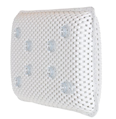 Brandsseller Cojín cervical para bañera con 8 fuertes ventosas, diseño de gofres, cojín de spa de espuma suave con efecto viscosa, PVC impermeable, aprox. 29 x 19 x 5 cm, color blanco