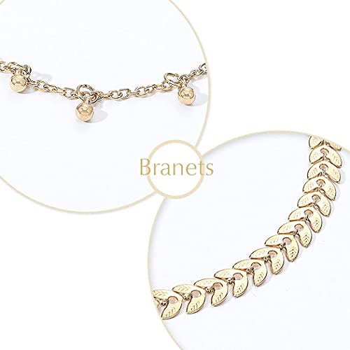 Branets Juego de pulseras en capas Boho Pulsera de círculo dorado Cadena de mano con cuentas Accesorios de joyería para mujeres y niñas (4 piezas)