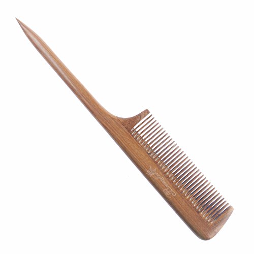 Breezelike No Static Green Sandalwood Comb Fine Tooth Teasing Tail Comb with Long and Thin Handle by Breezelike