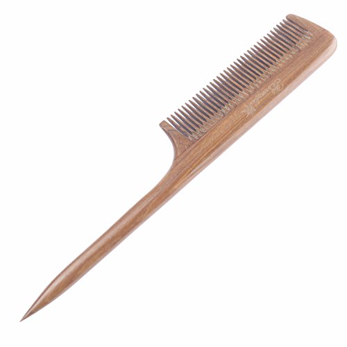 Breezelike No Static Green Sandalwood Comb Fine Tooth Teasing Tail Comb with Long and Thin Handle by Breezelike