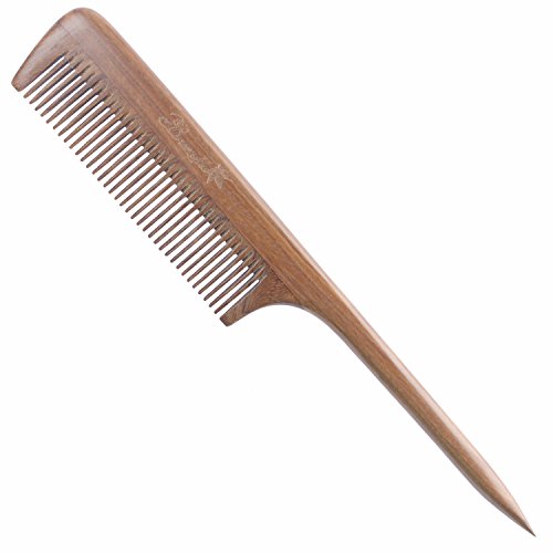 Breezelike No Static Green Sandalwood Comb Fine Tooth Teasing Tail Comb with Long and Thin Handle by Breezelike