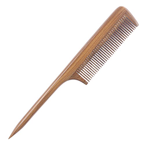 Breezelike No Static Green Sandalwood Comb Fine Tooth Teasing Tail Comb with Long and Thin Handle by Breezelike