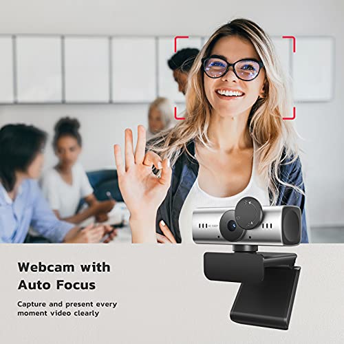 C905 Autoenfoque Webcam con Micrófono, Full HD 1080P/ 30 fps con Cubierta de Privacidad, Cámara Web USB Compatible para PC/Computadora Portátil/Videoconferencia de Skype/Youtube (Gris)