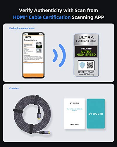 Cable Certificado HDMI 2.1 de 3m,Stouchi 48Gbps de velocidad ultra alta 8K60 4K120 144Hz RTX 3090 eARC HDR10 HDCP2.2 y 2.3 Dolby Compatible con Playstation 5/Xbox Series X/Samsung/Sony/LG/Roku/TCL TV