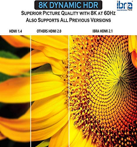 Cable IBRA 2.1 HDMI 8K Ultra Alta Velocidad 48Gbps de Plomo | Admite 8K@60HZ, 4K@120HZ, 4320p, Compatible con Fire TV, Soporte 3D, Función Ethernet, 8K UHD, 3D-Xbox Playstation PS3 PS4 PC - 2M