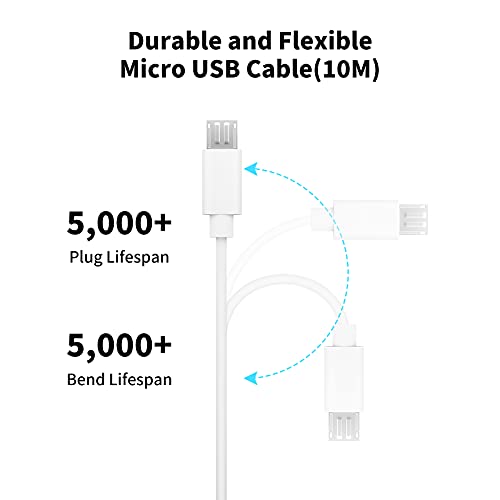 Cable Micro USB 10m, ACOCOBUY Cable USB Micro USB, Cable Micro USB para Cámaras de Seguridad Domésticas, Cable para Xiaomi Cámara Mi 360° (1080p), MI 360° Home Security Camera 2K Pro, Controlador PS4