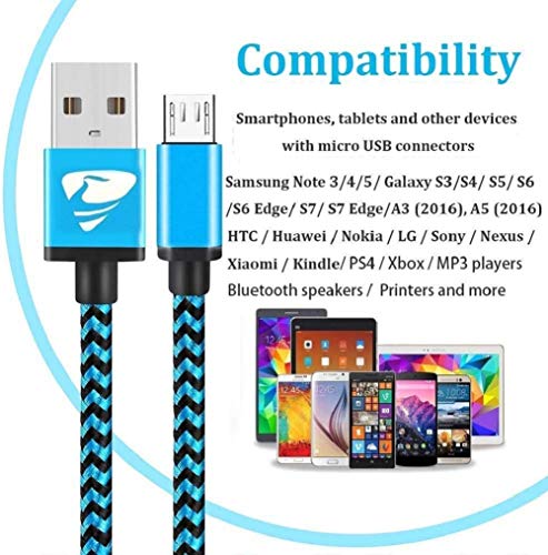 Cable Micro USB Aioneus 4Pack [0.5M 1M 1.5M 2M] Carga Rápida Cable Android Nylon Trenzado Cable Cargador Movil para Samsung S5/S6/S7/J6/J7 Huawei Nokia Nexus Sony Tablet PS4 Kindle