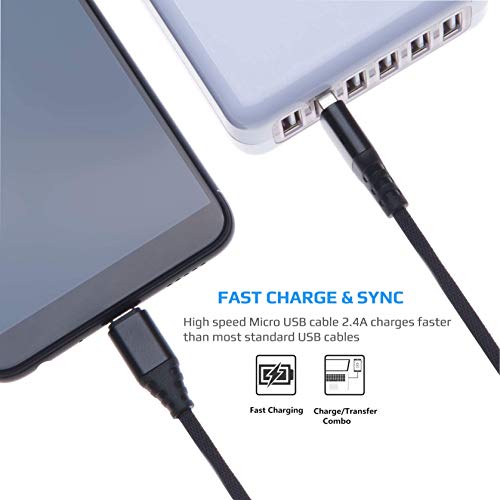 Cable Micro USB | Cable de Carga Rápida Cargador de Nylon de Datos Trenzado Compatible con Game Controllers PS4 / PS3, Xbox One/One S/One X/Elite | USB B Alta Velocidad (2m)