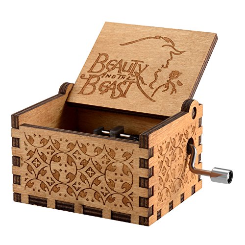 Caja de música temática de madera manivela belleza y la bestia, mecanismo de 18 notas Caja musical tallada antigüedad mejor regalo para niños, amigos