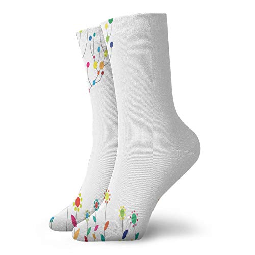 Calcetines de compresión para hombre y mujer, acolchados, atléticos, Funky Flowers On The Ground and Circular Blooms On Tree Branches Spring Print, talla única
