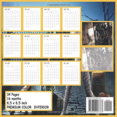 CALENDAR PG 2022: 8;5 x 8,5 inch month to month square schedule 2022 - 34 Pages - 16 months - ENJOY THE UPCOMING YEAR