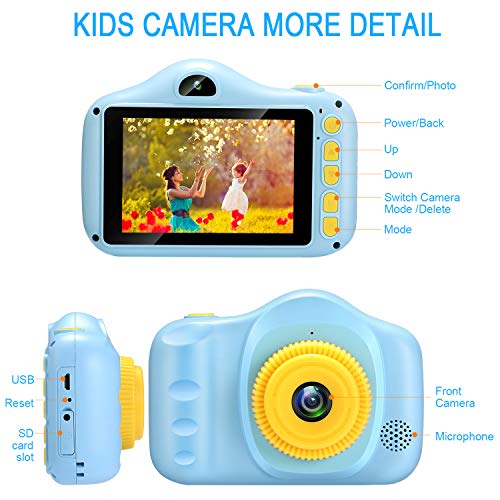 Cámara para Niños Infantil Cámara de Fotos Digital Cámara Juguete para Niños 3.5 Pulgadas 12MP 1080P HD Selfie Video Cámara Regalos Ideales para Niños Niñas de 3-10 Años con Tarjeta TF 32 GB (Azul)