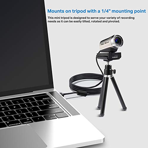 Cámara Web 1080P con Soporte para trípode, AUSDOM AW615S Cámara Web FHD USB Plug & Play con micrófono, rotación de 360 ° para Zoom Skype MS Twitch Xbox One OBS Teams Laptop Mac Windows PC Desktop