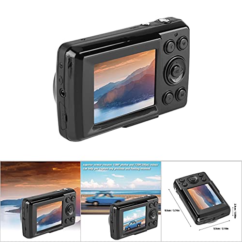 Cámaras Digitales HD, 2 Millones de píxeles HD Pantalla de 2,4 Pulgadas Zoom 16X, Diseño de Moda Point and Shoot Cámaras Digitales portátiles para niños, Adolescentes, Camping, Exteriores(Black)