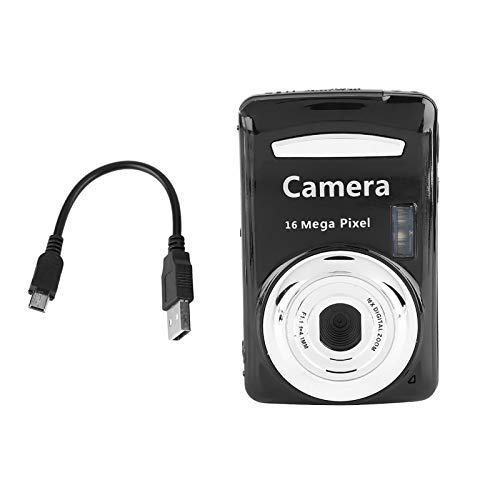 Cámaras Digitales HD, 2 Millones de píxeles HD Pantalla de 2,4 Pulgadas Zoom 16X, Diseño de Moda Point and Shoot Cámaras Digitales portátiles para niños, Adolescentes, Camping, Exteriores(Black)