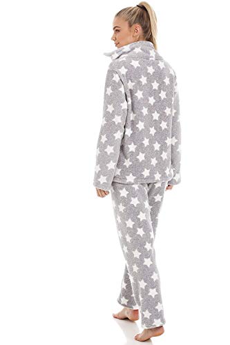 Camille Conjuntos de Pijama de Felpa Suave de Cuerpo Entero de Manga Larga para Mujer 46-48 Light Grey