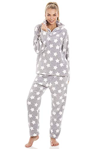 Camille Conjuntos de Pijama de Felpa Suave de Cuerpo Entero de Manga Larga para Mujer 46-48 Light Grey