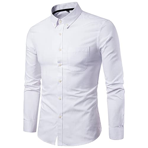 Camisa Hombres Slim Fit Color Sólido Kent Collar Camisa Hombres Trabajo Negocios Banquete Anfitrión Boda Camisa Hombres Simplicidad Moda Manga Larga Shirt Hombres
