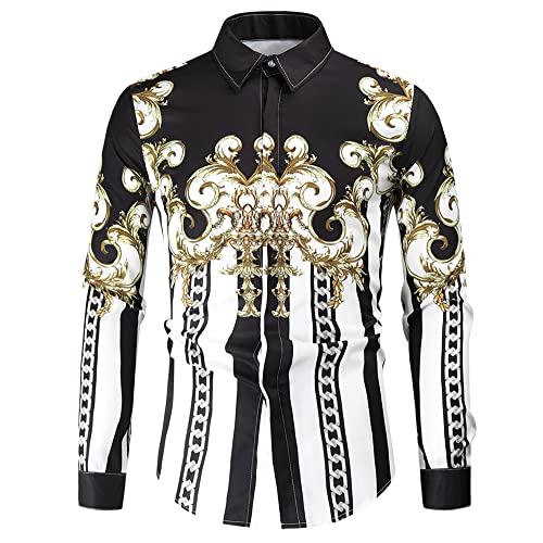 Camisa Hombres Vintage Imprimir Manga Larga Shirt Hombres Moda Estilo Étnico Kent Collar Camisa Hombres Fiesta Disco Club Camisa Hombres Primavera Otoño Basehirt Hombres