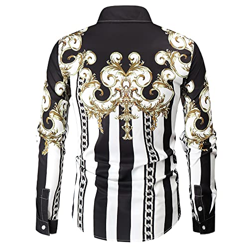 Camisa Hombres Vintage Imprimir Manga Larga Shirt Hombres Moda Estilo Étnico Kent Collar Camisa Hombres Fiesta Disco Club Camisa Hombres Primavera Otoño Basehirt Hombres