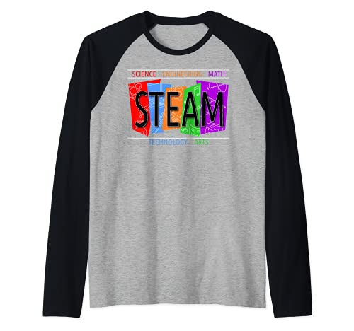 Camisa STEAM Ciencia y Tecnología Coloridos Camiseta Manga Raglan
