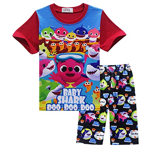 Camiseta de manga corta para niño con diseño de tiburón y pantalón Rojo rosso 5-6 Años