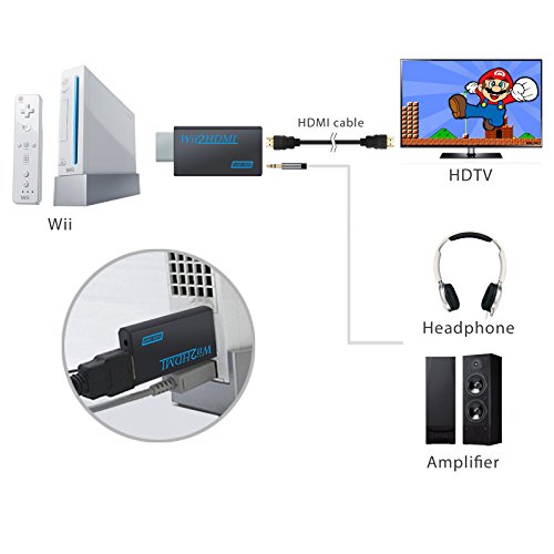 CAMWAY Wii to HDMI Converter, Adaptador de Wii a hdmi, Escala la Señal de Wii a 720p y 1080p, Adaptador de Convertidor de Video Wii a Hdmi 720p o 1080p HD HDTV con Audio de 3.5 mm