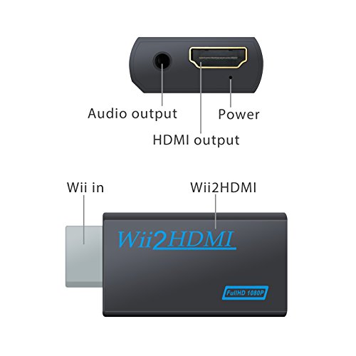 CAMWAY Wii to HDMI Converter, Adaptador de Wii a hdmi, Escala la Señal de Wii a 720p y 1080p, Adaptador de Convertidor de Video Wii a Hdmi 720p o 1080p HD HDTV con Audio de 3.5 mm