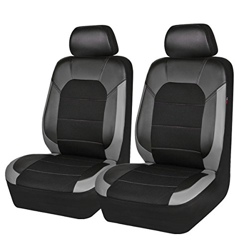 CAR PASS Juego de fundas para asientos delanteros de coche, Cubiertas de Asiento de Auto de Cuero Artificial, 2 Piezas