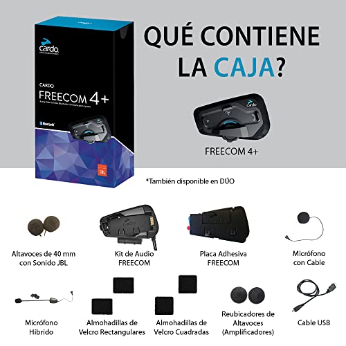 CARDO FRC4P101 FREECOM 4 Plus para Motocicleta 2 Vías Bluetooth Sistema De Comunicación Auriculares, Negro, Doble, Set de 2