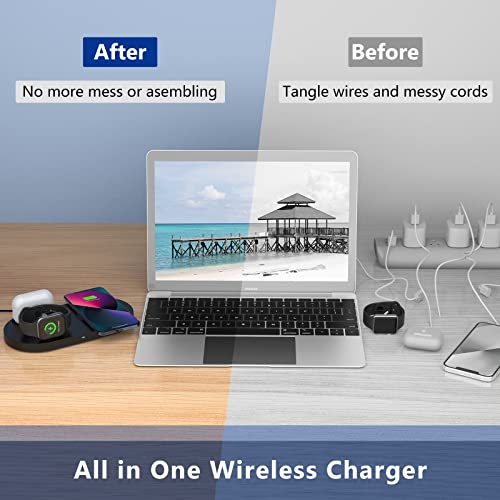 Cargador inalámbrico 3 en 1, ESTAVEL Estación de Carga con Adaptador rápido Compatible con iPhone 13/12/11 Pro/12 Pro MAX/XR/XS/X/8,Cargador de inducción Qi para iWatch 6/SE/5/4/3/2/1/Airpods Pro/ 2