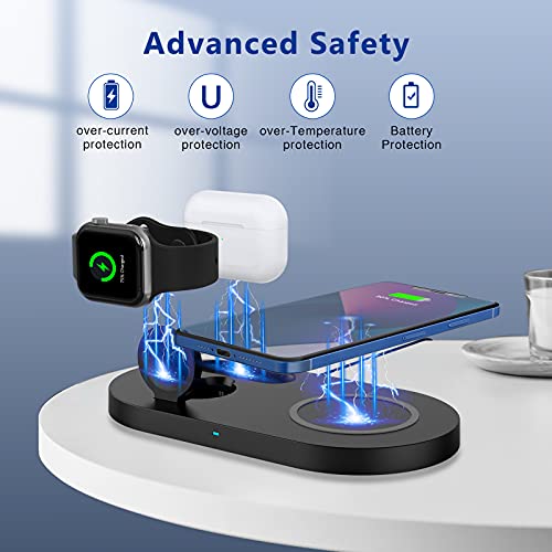 Cargador inalámbrico 3 en 1, ESTAVEL Estación de Carga con Adaptador rápido Compatible con iPhone 13/12/11 Pro/12 Pro MAX/XR/XS/X/8,Cargador de inducción Qi para iWatch 6/SE/5/4/3/2/1/Airpods Pro/ 2